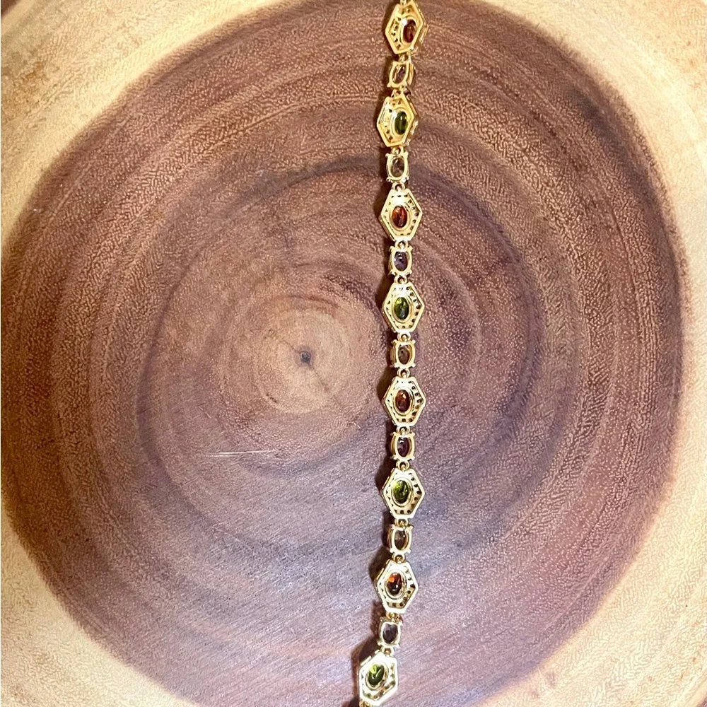 18K Gold Filled Multicolor Gemstone CZ Tennis Bracelet Red Green Purple Pink New - Picture 11 of 12